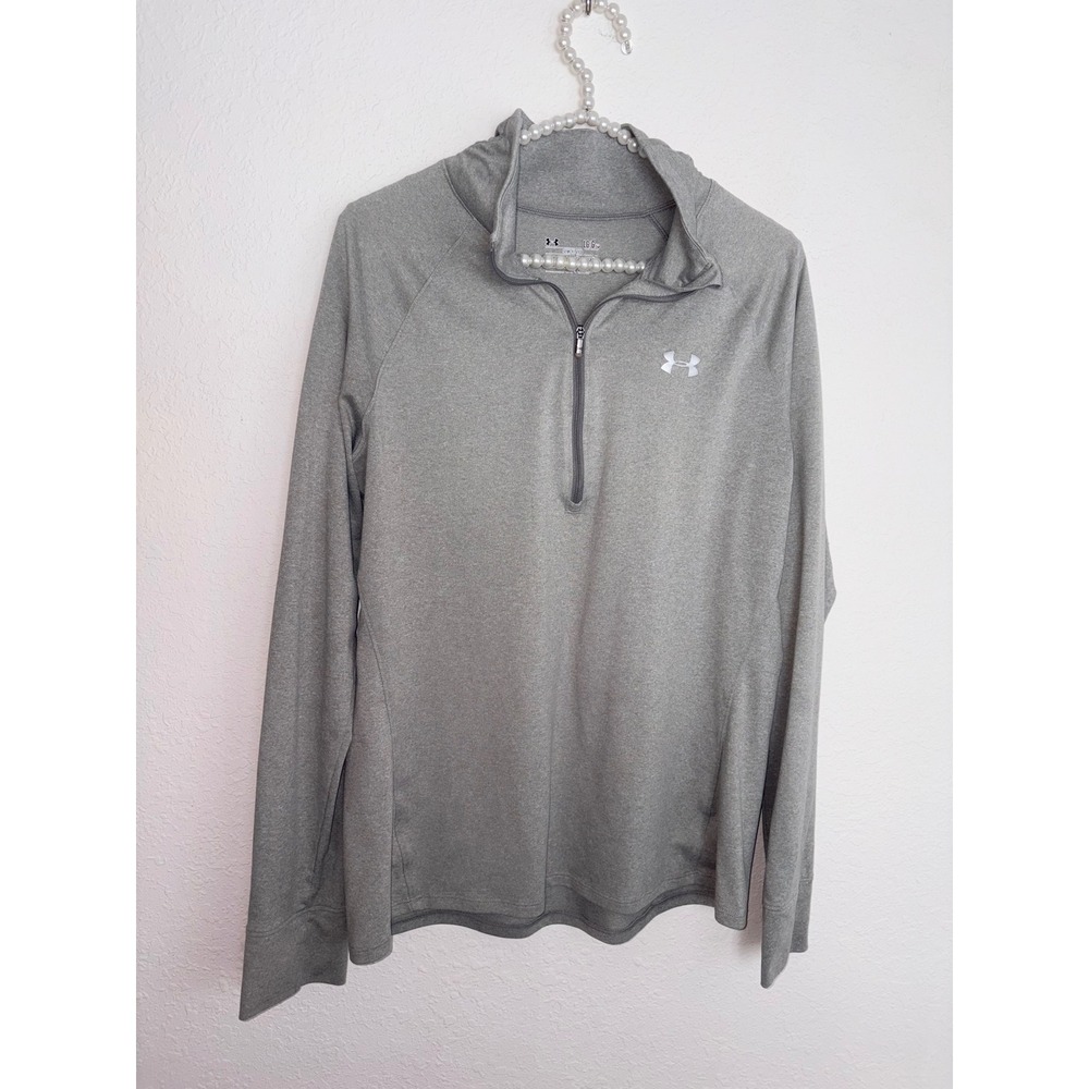 Under Armour Quarter Zip Pullover Large Gray Excellent AllSeasonGear Semi-Fitted
